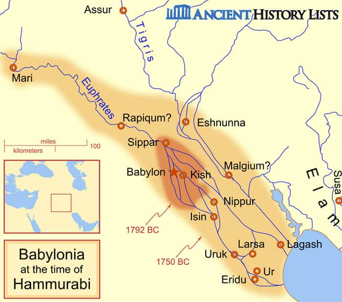 Map of Babylonia at the Time of Hammurabi